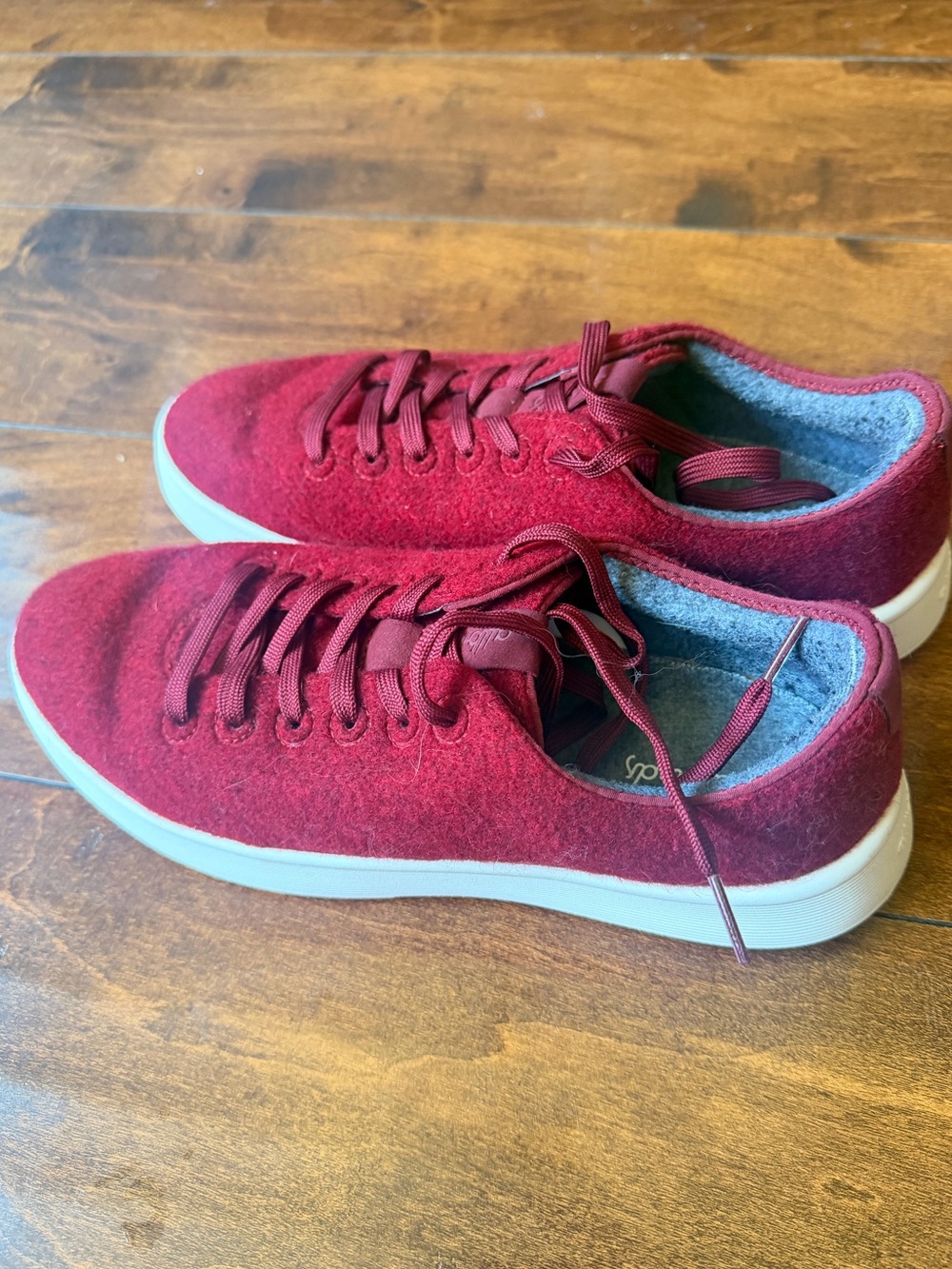 Deep red Allbirds wool cruisers shoes